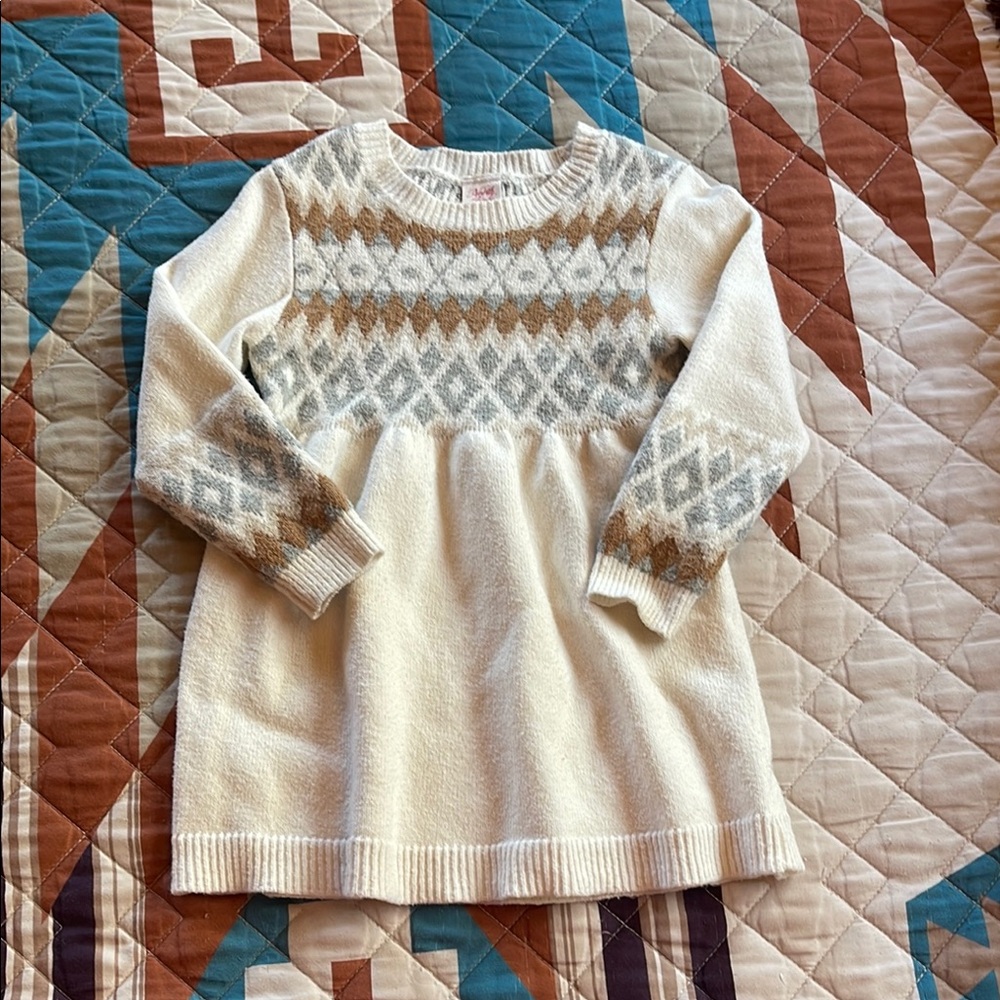 Cozy Cream Patterned Kids Dress